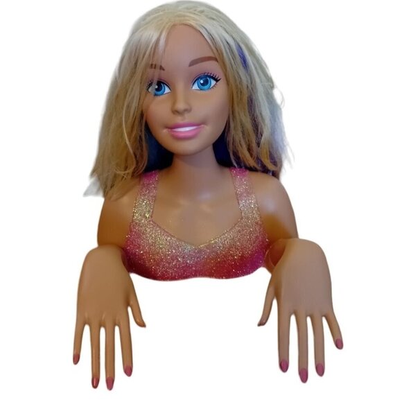 just play Other - 2016 Barbie Just Play Styling Head & Nails Pink/Blue/Purple Hair  & Glitter Top